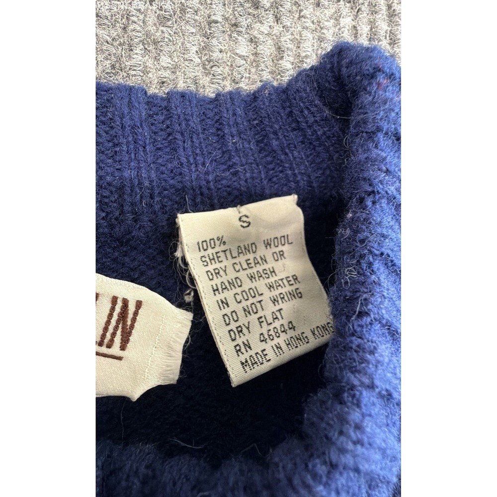 Vintage 90s Glen Kaylin Women's Navy Shetland Wool Crewneck Sweater Sz S - Picture 3 of 7
